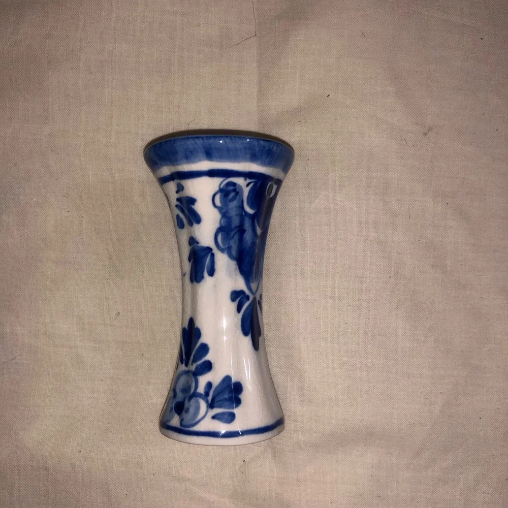 Hand Painted Delfts Blauw Mini Vase Blue White Floral Ceramic Bud Vase 3.25 inch